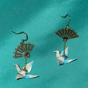 gold origami crane earrings